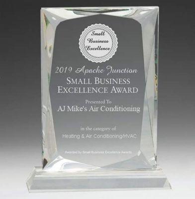 We have been recognized as a business of excellence by the AJ  Small Business  association.