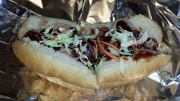 Ramon's BBQ Pulled Pork sub topped with shredded cole slaw!