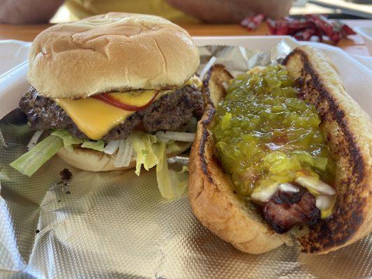 Single cheeseburger with dollar dog