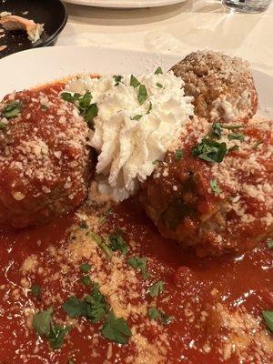 Meatball app with fresh ricotta. Delicious