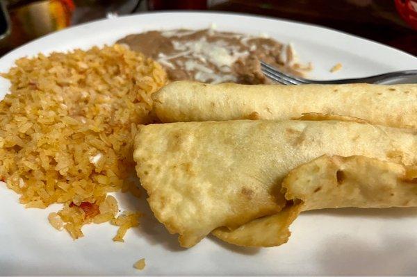 Tasty Flautas with beans and rice