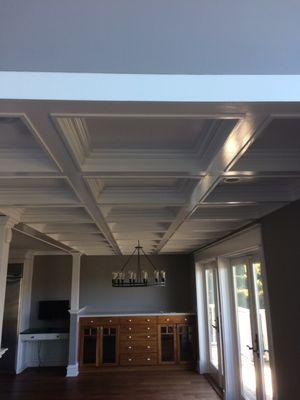 Coffered ceiling and built-ins.  Nice fish look.