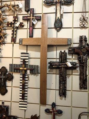 This cross is made from an oak barrel. Gotta love the back story!