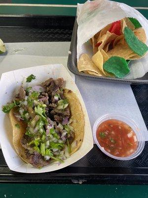 Carne Asada taco and hot chips