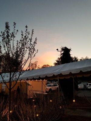 Sunset over the outdoor dining area