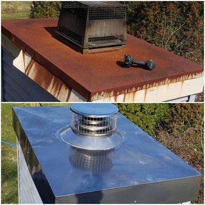 A rusted galvanized chase cover should be replaced with stainless steel parts only.