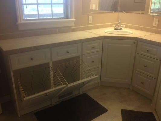 New Bath Cabinets with laundry bins!