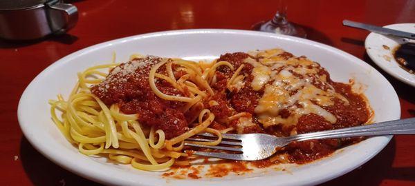 Eggplant parmagiano and linguini