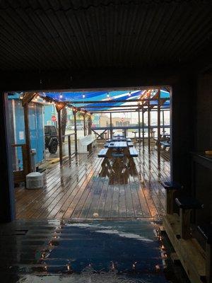 Huge outside seating area. With nice sails to block the heat of the sun