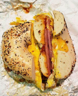 Taylor Ham, Egg, and Cheese on an Everything Bagel!! Let's ROCK!!