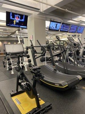 treadmills on lower floor of the gym