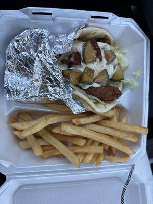 Falafel gyro, with fries