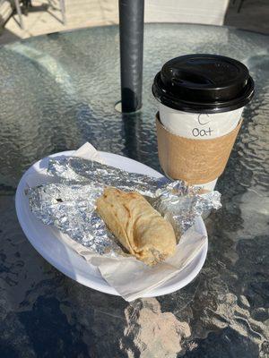 Cappuccino and breakfast taco