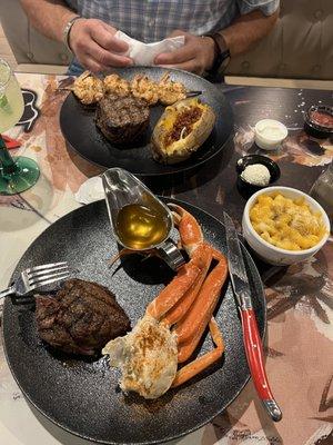 Our dinners! Both filets mine 6oz, his 8oz...