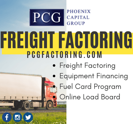 Freight factoring, equipment financing, fuel cards and an online load board for our factoring clients!