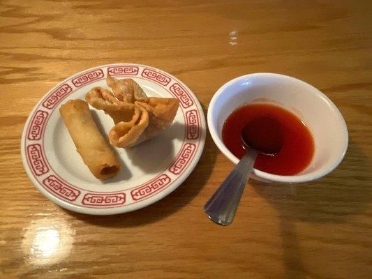 Egg Roll and Crab Rangoon