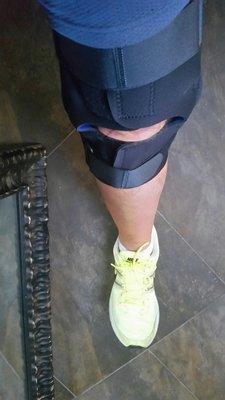 The hinged knee brace .My torn ACL is a happy camper  :-)