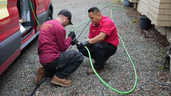 Preparing hydrojet cable for sewer cleaning