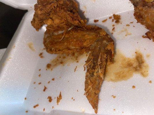 Chicken wings were not cleaned properly at all. Full of feathers.