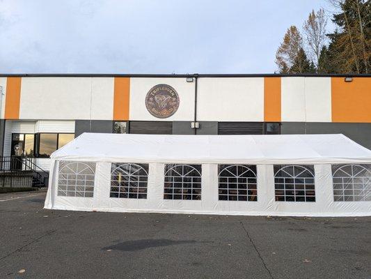 Outdoor tented seating.