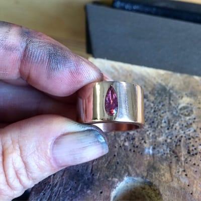 14K pink gold and tourmaline cigar band.