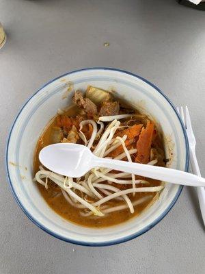 $13-14 for kids portions khao soi noodle soup. That's the amount before I've taken a bite, that's what the guy handed me. Quality was meh.