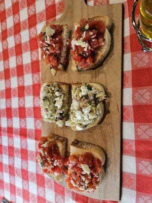 Bruschetta. Tomato basil and artichoke