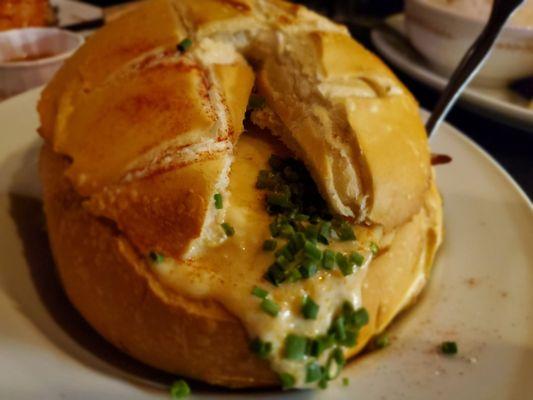 Lobster Bisque in a bread bowl.