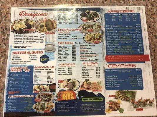 Menu side 1 (as of 11-25-2021)