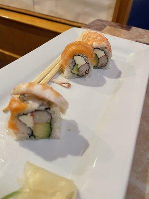 Salmon special aka more expensive cali roll with thin salmon on top