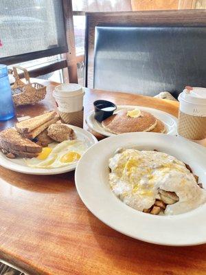 Cowboy Pile up! Order this! It's amazing - Biscuit, sausage, eggs, gravy & cheese!  Also had Granny Pancakes!