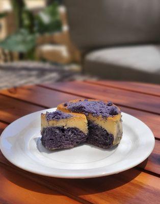 Sliced Ube Flan! Masarap! Tender but firm and not to sweet!