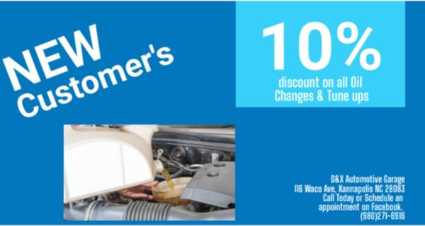 All New Customer's 10% off a Oil Change or Tune Up with us!