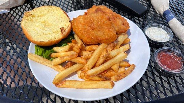 Fried fish sandwich.... (Cod) with fries.