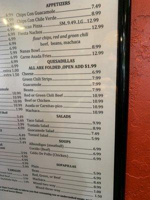 Menu- appetizers, salads, soups