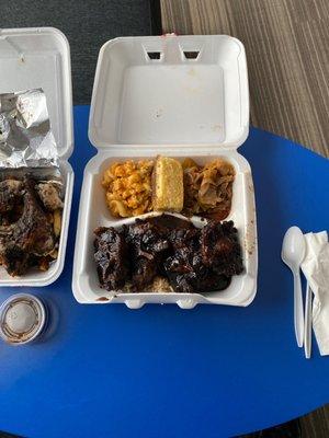 Oxtails, Nanna's Mac & Cheese, cabbage, and Cornbread