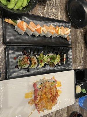 Sunset roll, spider roll, and Clint roll