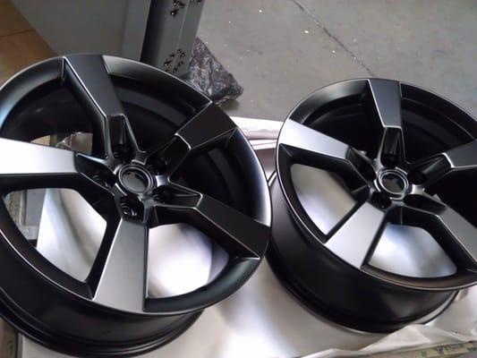 Rims powder coated semi-gloss black.