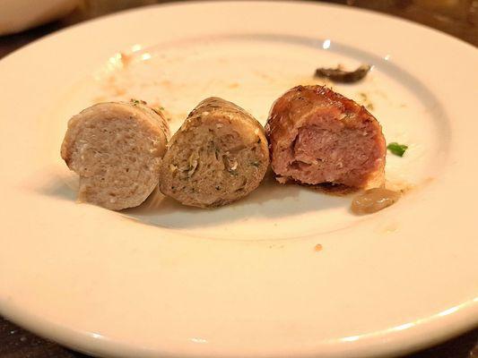 Inside sausages. I believe they are Bratwurst, House Special Sausage, and Chicken Apple.