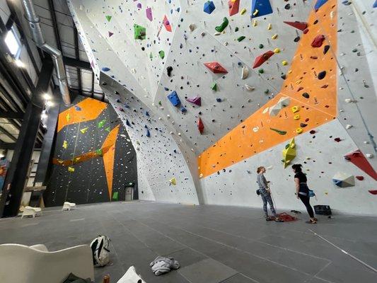 Main lead climbing wall with a couple top rope routes