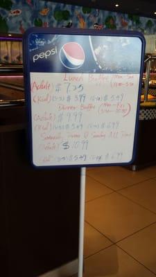 31MAR2016 -- Happy Buffet's posted prices... which is always something useful to know about an eatery.  ~Tex