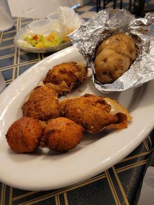 Stuffed crabs with baked potato