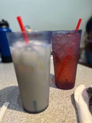 Italian Sodas (Mango on left and Watermelon without cream on right)