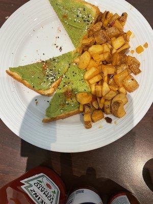 Avocado toast with potatoes.