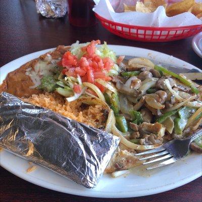 Chicken mushrooms, onion bell pepper cheese