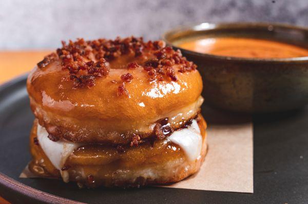 Glazed Donut Grilled Cheese - American, Mozzarella, Bacon