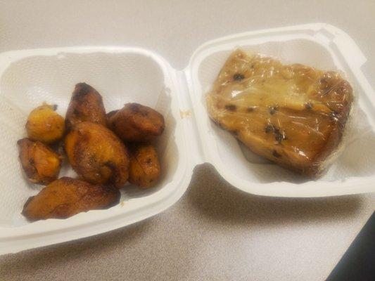 Fried plantains and bread pudding