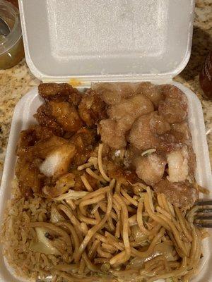 I ate a few bites already but orange chicken and honey walnut shrimp combo