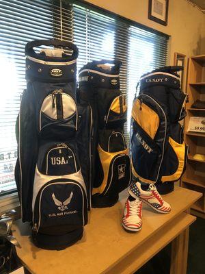 Inside the clubhouse. Neat military golf bags