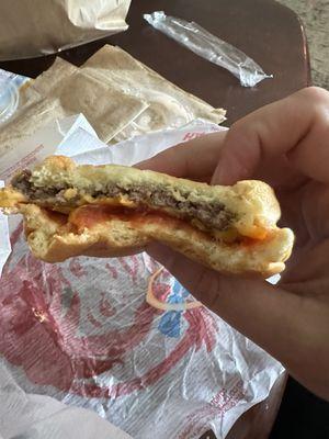 A pathetic looking cheese burger